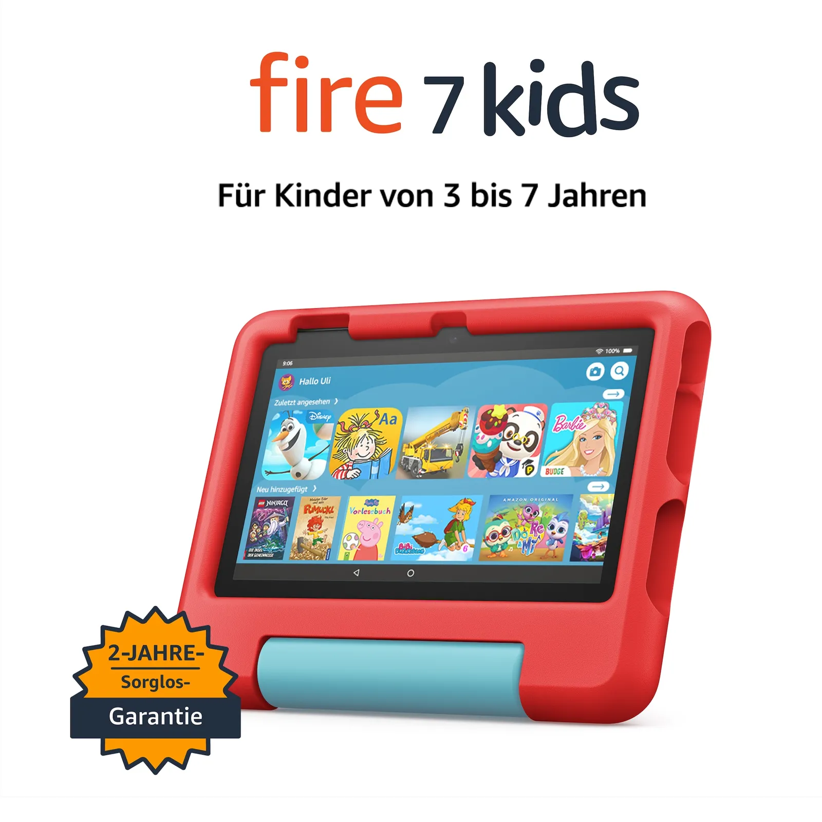 Amazon Fire 7 Kids Kinder Tablet (2022) WiFi 16 GB rote Hülle • ohne Werbung